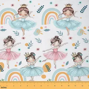 Ballerinas Woman Fabric by The Yard,1 Yard,Dancing Silhouette Decorative Waterproof for Rainbow Upholstery Fabric for Chairs