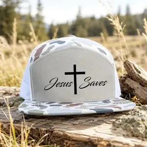 Jesus Saves 7 Panel Trucker Hat, Christian Embroidered Faith Cap, Outdoor Gift , Gift For Him