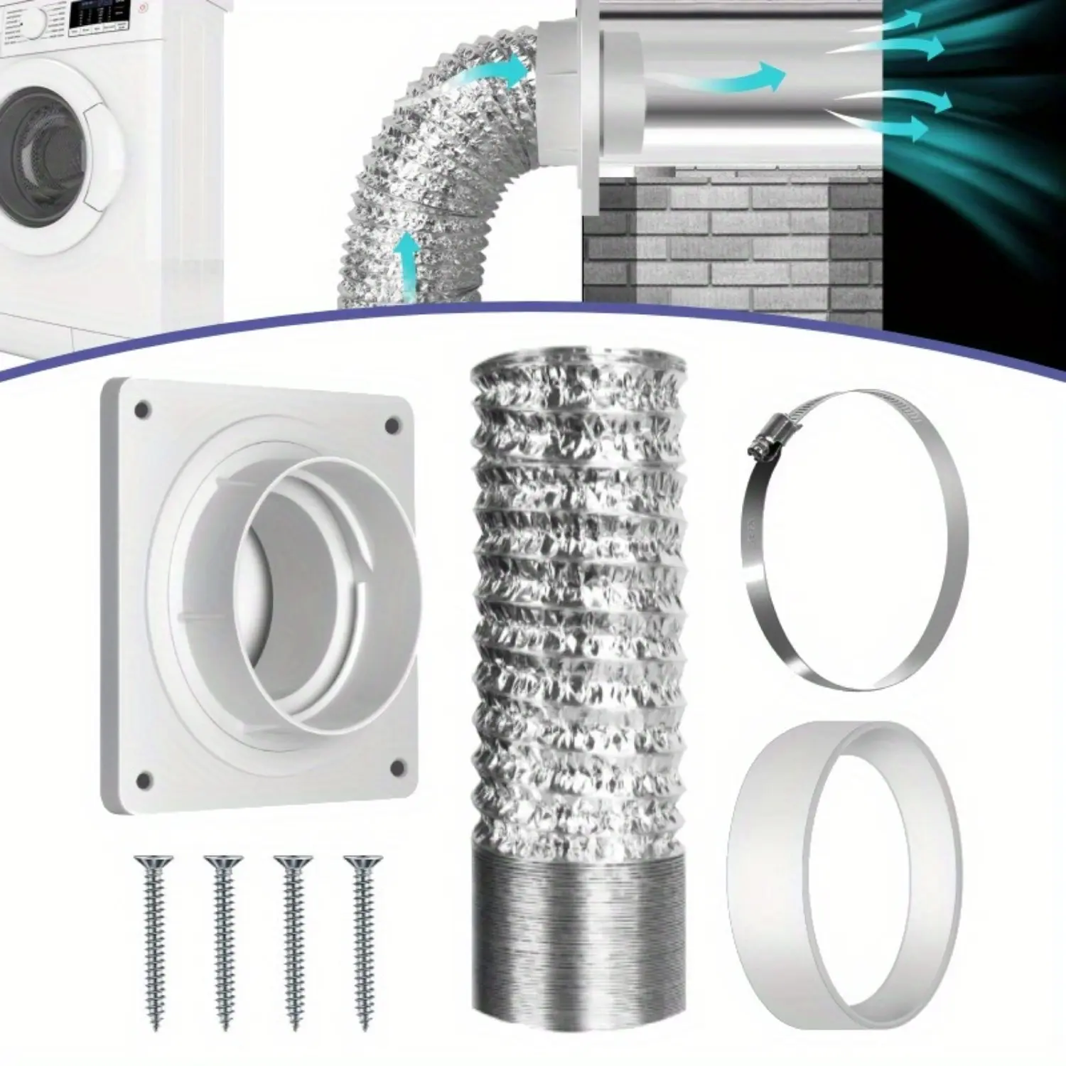 [Hand Tools Kits] Dryer Vent Hose Connector Set,Dryer Vent Wall Plate with Hose(4 inch 8 feet),Dryer Duct Connector with Quick Connect & Disconnect,Covers Area 7x7 inch,Fits 4 inch,for Dryer Washer Bathroom,Halloween Decor Gifts