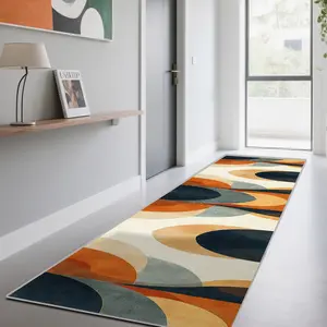 Abstract Art Design Geometric Pattern Long Strip Carpet, Modern Style Home Decor Rug, Hotel Villa Room Runner, Outdoor Patio Camping Picnic Mat