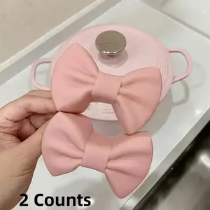 Silicone Pot Handle Cover, 2 Counts Cute Bowknot Design Pot Handle Protector, Heat-resistant Modern Kitchen Accessories for Home Use, Cookware
