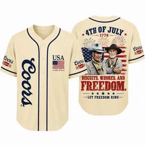 4th of July Patriotic Baseball Jersey for Men, American Flag Beer Shirt, USA Cowboy Freedom Jersey