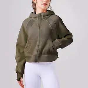 Women's Yoga Sports Hoodie Jacket Fleece Lined Loose Zip Up Outerwear for Autumn Winter Casual Wea