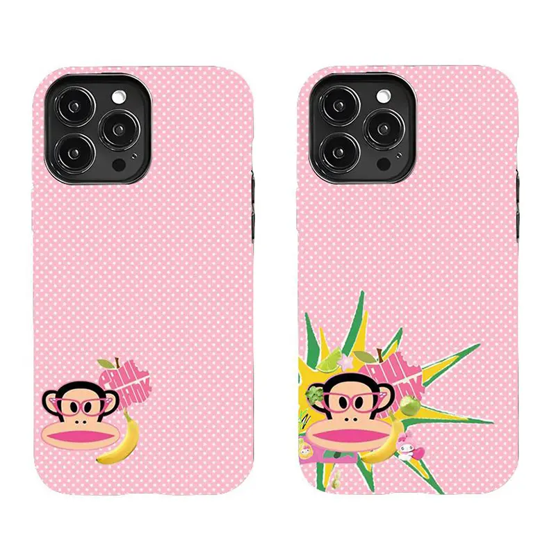 Cute Pink Polka Dot Paul Frank Phone Case | Funky Monkey Design Suitable for iPhone 11 12 13 14 15 16 17 Pro Max Plus Mini | Retro Decora McBling Vibe | Heavy Duty Protective Armor Scratch Resistant Hard Case Guard
