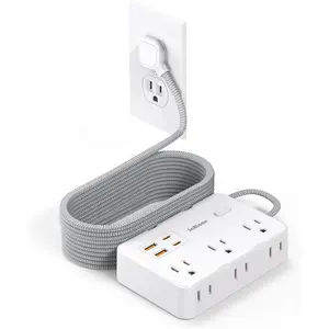 Surge Protector Power Strip 10 Ft Cord, Ultra Thin Flat Extension Cord with 6 Outlets 4 USB Ports(2 USB C), Flat Plug Power Strip, Braided Power Cord for College Dorm Room Essentials