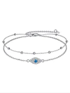 S925 Sterling Silver Evil Eye Double Layer Anklet Bracelet, Daily Wear Jewelry Gift Box Included, Perfect Birthday Present for Girlfriend, Exquisite Bracelet