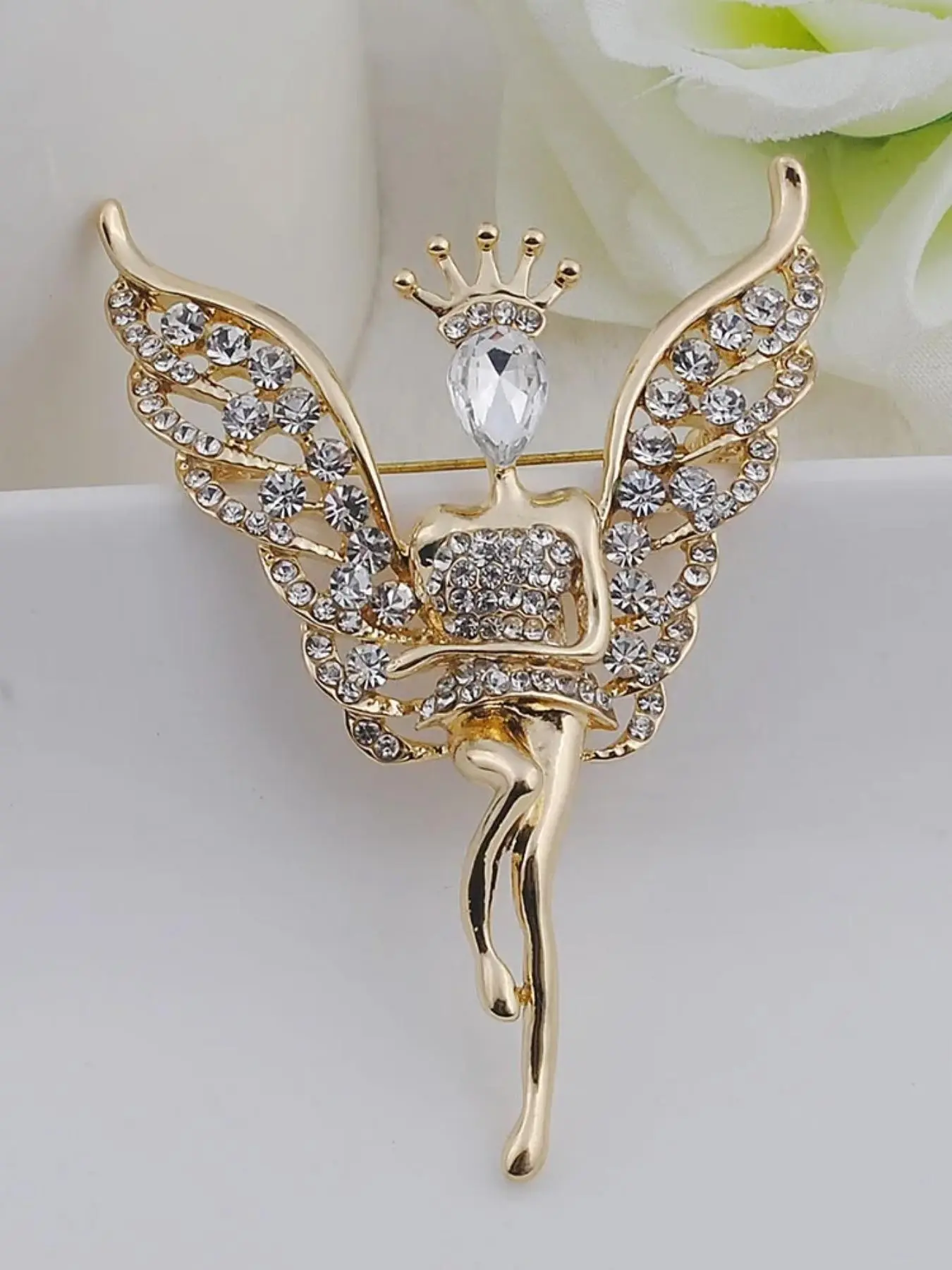 Gymnastics Girl Flower Dancer Crystal Brooches, Angel Pin, Elegant Accessory for Dance, Perfect Gift for Gymnasts, Fashion Accessory, Brooch with Crystals