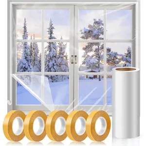 Thicken Window Insulation Kit, 63×394 Inch Waterproof Plastic Window Coverings for Winter, Thicken Shrink Film Insulator Winterizing Kit with 5 Double-Sided Tape for 10 Pcs 3 x 5 Ft Windows