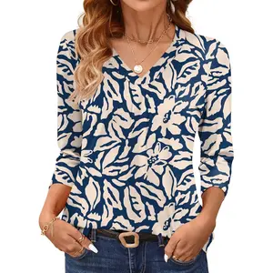 3/4 Length Sleeve Womens Tops V Neck T Shirts Dressy Casual Pleated Spring Fashion 2026 Work Blouses