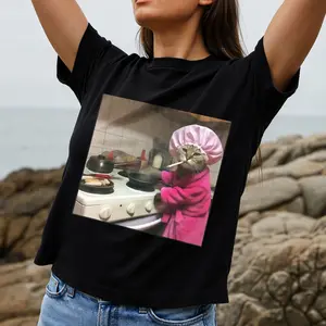Cute Cat Chef Cooking Women's T-Shirt Pink Robe And Hat Kitchen Scene Summer Gift For Cat Lovers