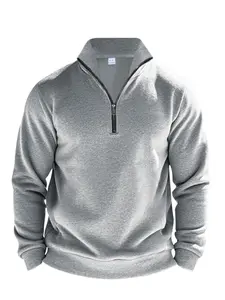 Men's Solid Half Zip Sweatshirt, Casual Regular Fit Long Sleeve Quarter Zip Pullover for Spring & Summer, Fashion Men's Top for Daily Wear, Hoodie, Classic Sweatshirt, Casual Sports Style, Athletic Hoodies