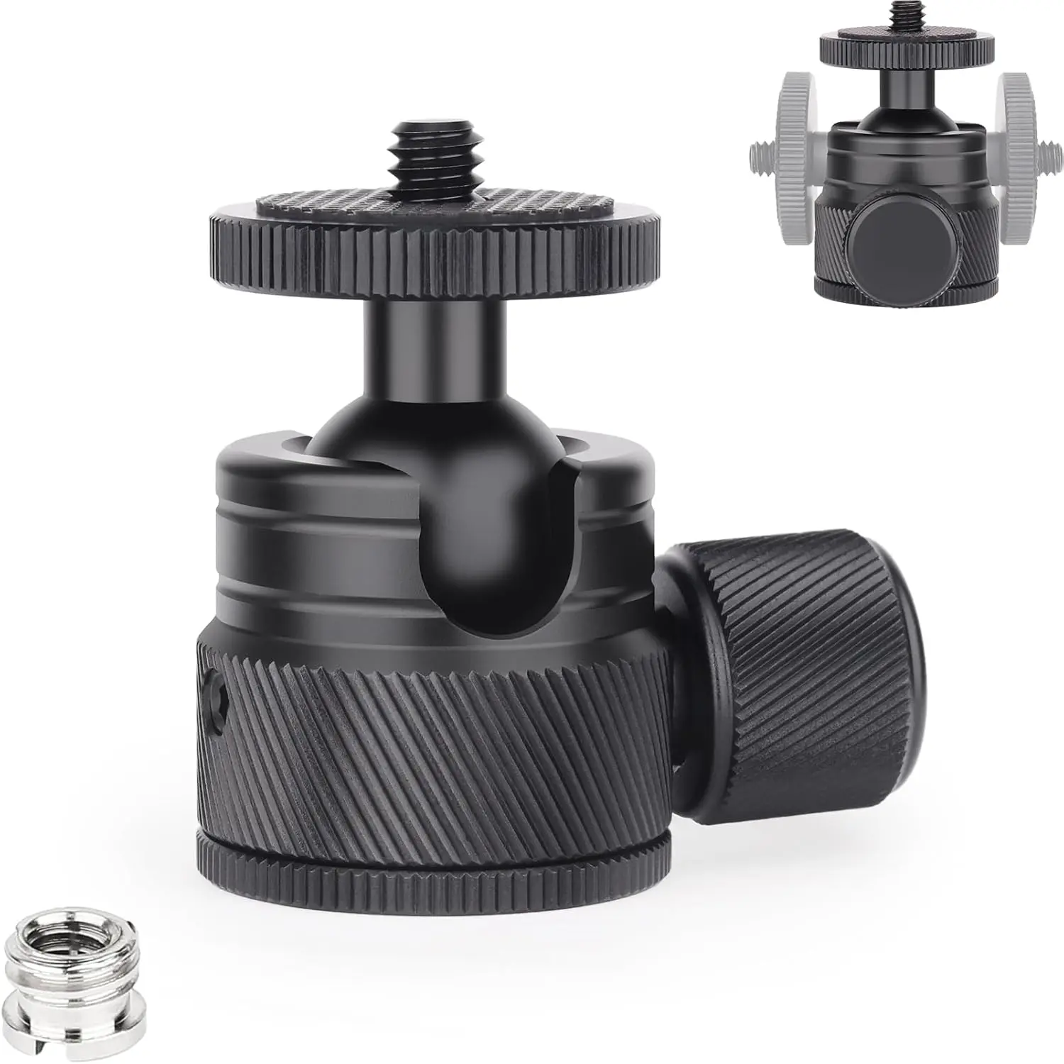 P-CPS02  Mini Ball Head- C19 Mount Tripod Head-CNC Metal Low Profile Ballhead 360° Pan 90° Tilt Tripods Mount with 3/8" to 1/4" Adapter Ballheads, Max Load 6.61 lb/3kg for Phone/DLSR Camera/Mini Holder