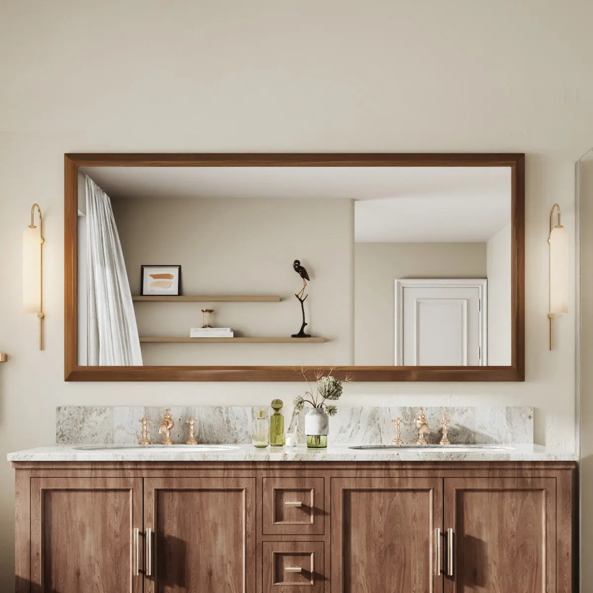 72" x 36" Big Mirror for Wall with Dark Wood Grain Frame, Elegant Rectangular Design, Tempered Shatterproof Glass for Bathroom, Living Room & Hallway | Nolhurst