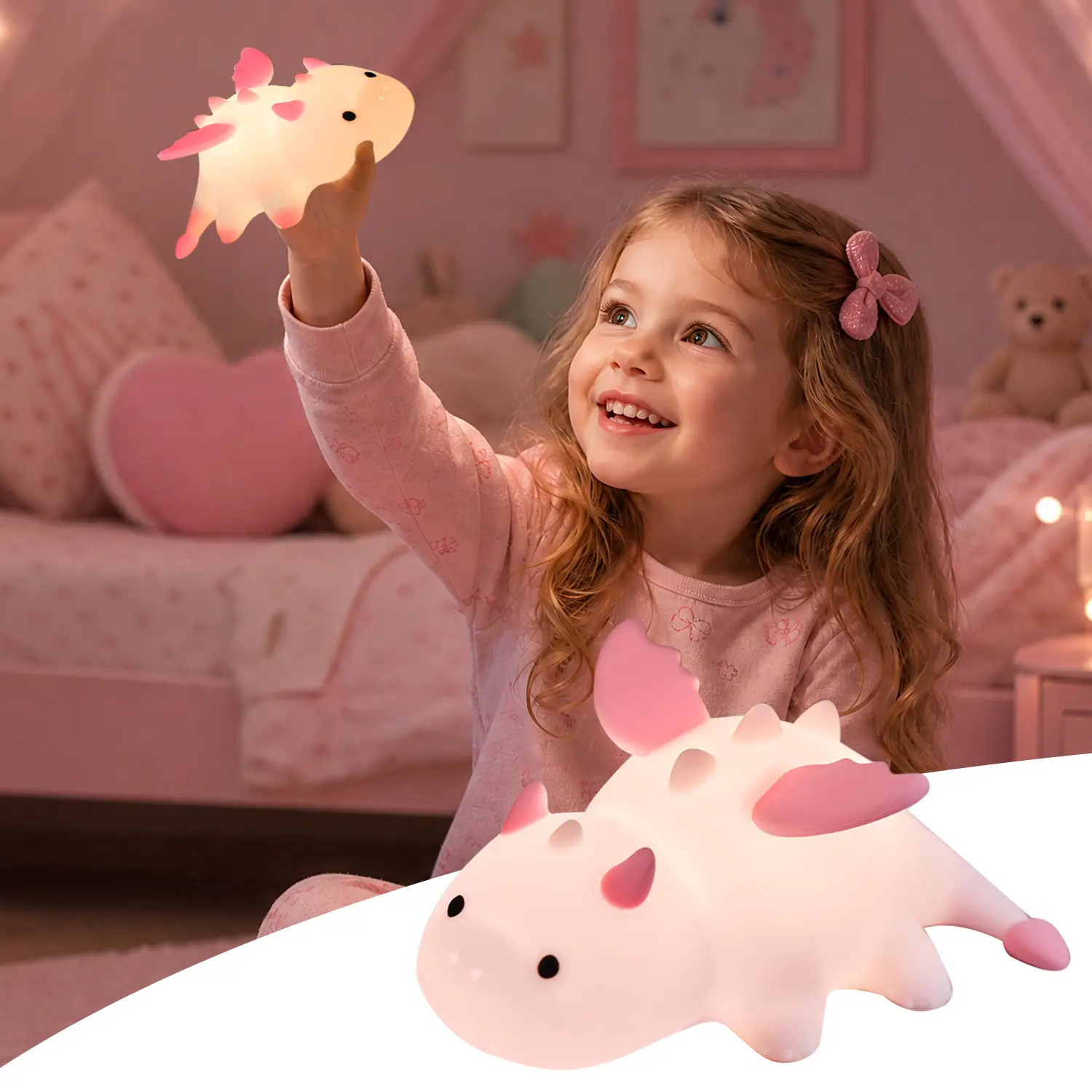 Cute Flying Dragon Night Light, LED Squishy Novelty Animal Night Lamp, 3 Levels Dimmable/Timer/RGB Nightlight with Magnetic Mount, Rechargeable Touch Bedside Lamp, Bedroom/Dorm Decor, funny best Gifts for Girls/Boys/Mother/ friend Dinosa