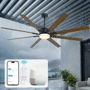 65/72 Inch Outdoor Ceiling Fan with Light for Patio, Smart Alexa APP Remote Control, Large Industrial 8-Blade Aluminum Damp-rated Waterproof Ceiling Fan for Porch Gazebo Living Room Open Kitchen
