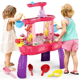 Water Table for Toddlers, 3-Tier Kids Splash Sand Table Water Toys, Rain Showers Splash Pond for Outdoor Beach Backyard Summer, Activity Sensory Play Table for Boys Girls,Birthday Christmas Halloween Thanksgiving Gifts.