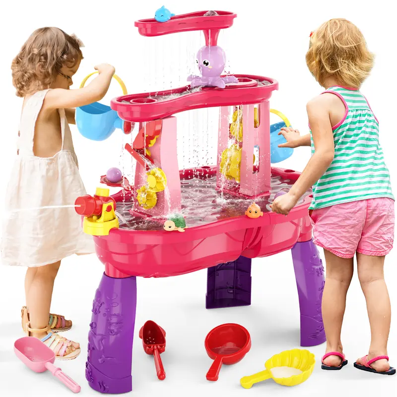 Water Table for Toddlers, 3-Tier Kids Splash Sand Table Water Toys, Rain Showers Splash Pond for Outdoor Beach Backyard Summer, Activity Sensory Play Table for Boys Girls,Birthday Christmas Halloween Thanksgiving Gifts.