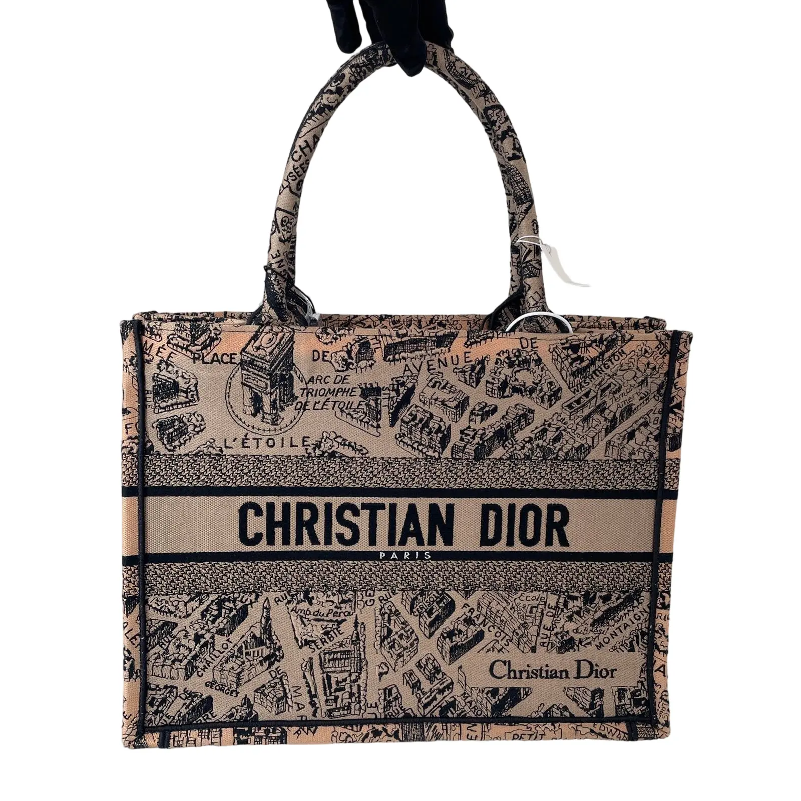 Pre-owned Dior jacquard Tote Bags Christian Book Tote Medium (Paris Plan de Paris Print)+ charm