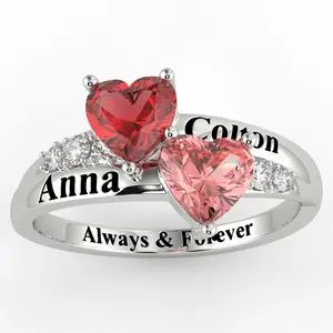 S925 Sterling Silver Born Stone Ring Custom Name Women's Birthday Stone Jewelry GiftAnniversary Gift And Holiday Gift Mother's Day Gift