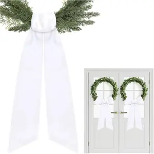 2 Pcs 60 Inch Plain White Wreath Sash for Front Door, for Wreaths Garland Embroidery Monogram, Suitable for Yard Porch Doorway Indoor Outdoor