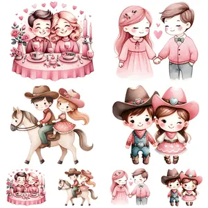 Valentine's Day Couple Theme Colorful 2D Heat Transfer Stickers, Washable Fashion DTF Iron-On Patches, DIY Clothing Decorations