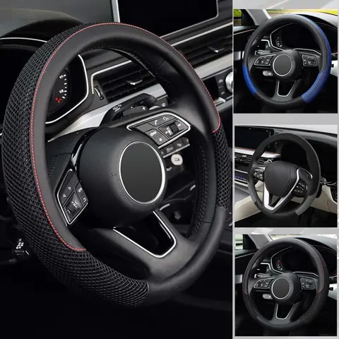 Steering Wheel Cover, Cooling Ice Silk Leather, 14 1/2 to 15 Inch, Black Red Breathable Mesh With Rubber Linner, Anti-Slip Car Grip, Heat Resistant for Summer, Sweat Proof Comfort,Car accessory,car stuff for Women Men #Uptoolgrade