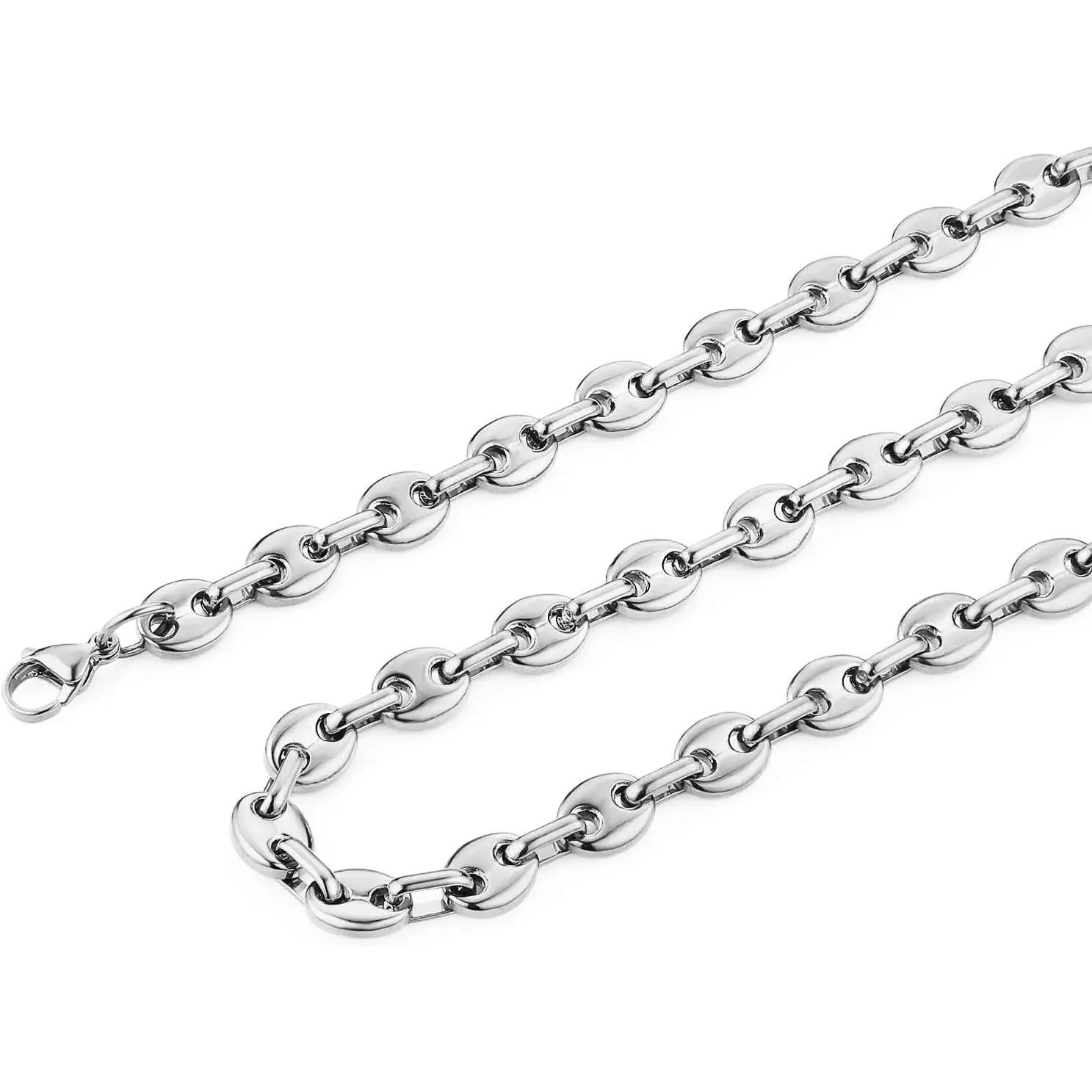 Stainless Steel Necklace for Men  Hop Polished Coffee Bean  Men's Chain Necklace