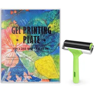 Gel Printing Plate - 8" X 10" Gel Plate with Press Rubber Brayer Roller, Printmaking Supplies for Card Making, Arts and Crafts, Scrapbooking and Journaling