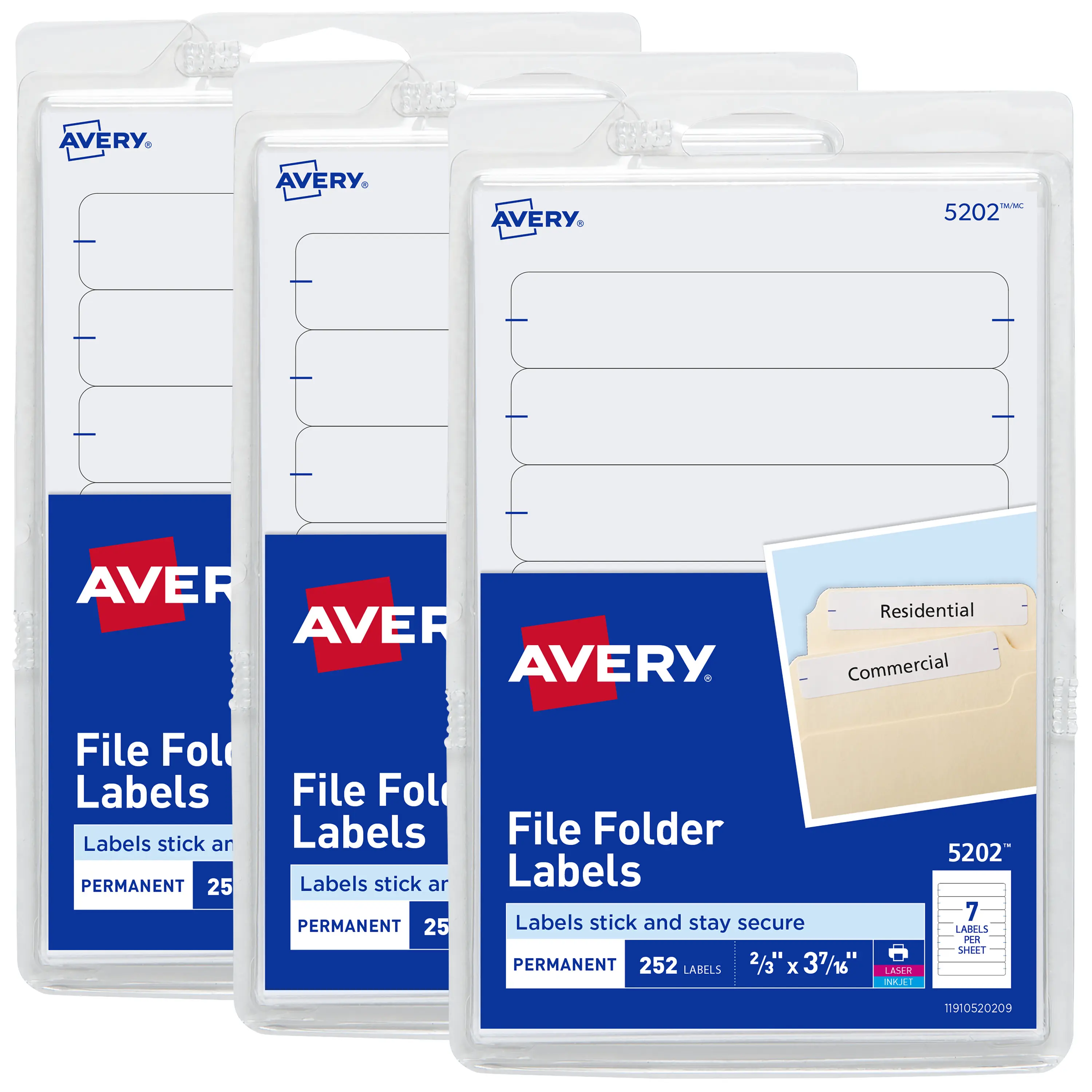 Avery Easy Peel Permanent Self Adhesive Sticky File Folder Labels for Printers, 2/3"x3-7/16", White, 4"x6" Sheets, 3 Pack, 756 Total Labels (32131), Self Adhesive Label