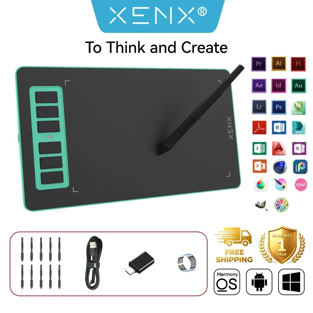 XENX P1-640 Writing Graphics Tablet - 6.6x4.1in, 8192 Pressure Sensitivity Battery-Free Stylus, 6 Customized Hotkeys, Multi-Platform Compatible with Mac, Windows, Android, Ideal for Art Creation, Design - Electronic Education Devices