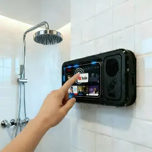 Bathroom shower waterproof phone holderBluetooth speaker 360°Rotation touch screenmobile phone box watch movie listening musicSummervibes