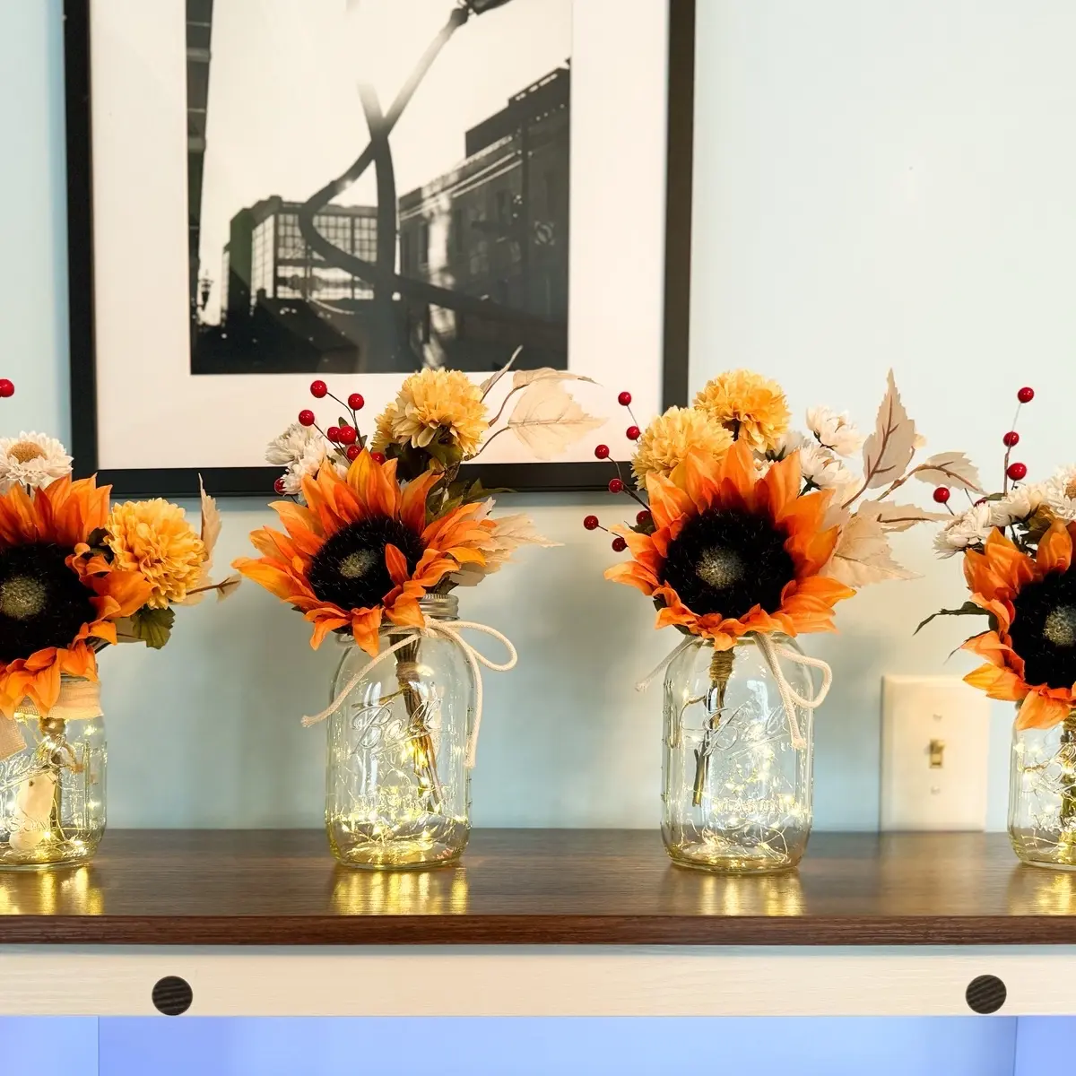 Sunflower Centerpieces with lights Fall Wedding Fall Home Decor