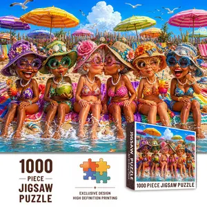 Walarky Funny Beach Grandma 1000 Pieces Jigsaw Puzzle for Adults, Colorful Summer Vacation Puzzle for Family Game Night, Stress Relief Relaxation, Brain Challenge, Wall Decor, Gift for Seniors and Beach Lovers, 27.5x20inch(70x50cm)