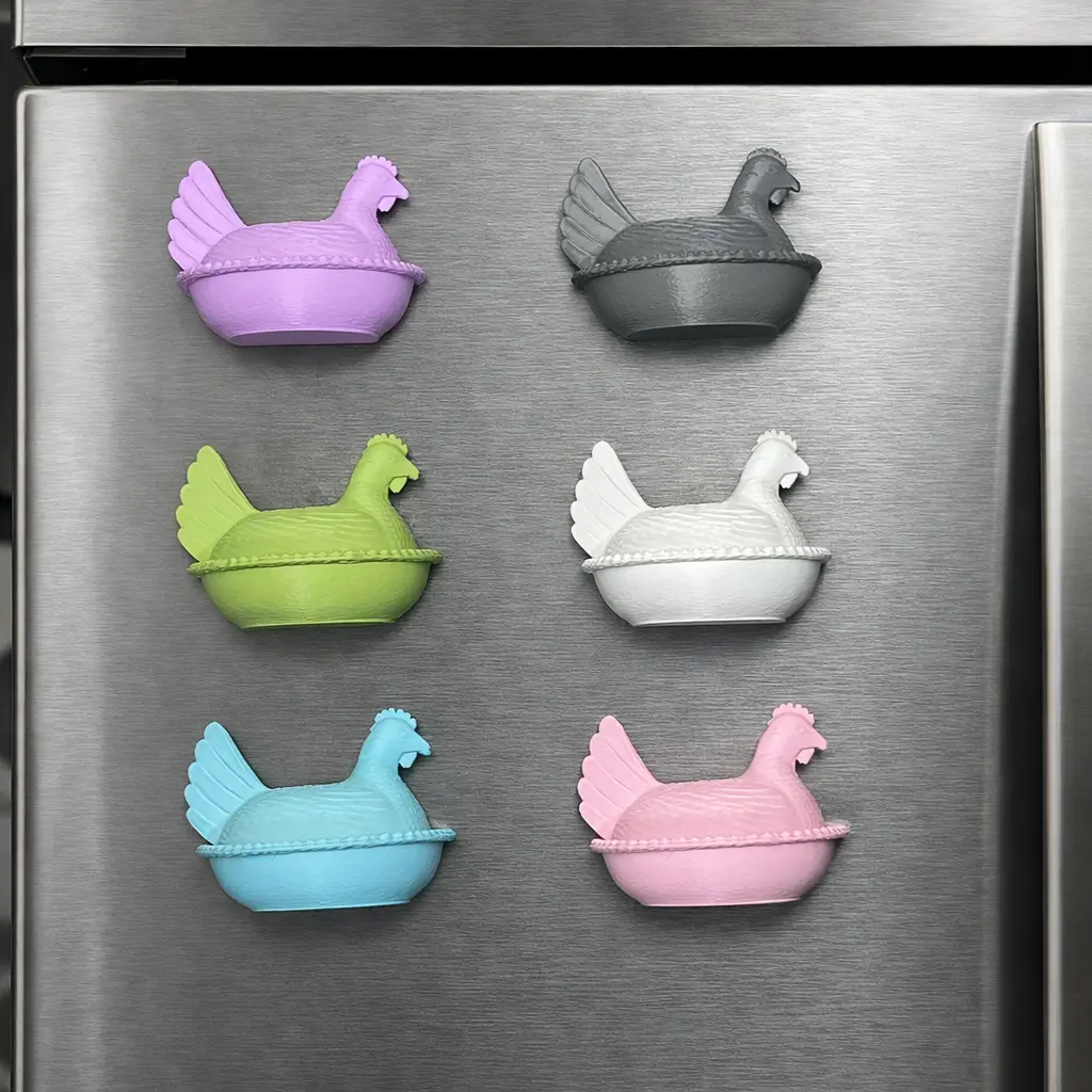 Set of 6 3D Printed Hen on Nest Refrigerator Magnets Vintage Farmhouse Chicken Decor Handmade Farm Kitchen Fridge Magnets Rustic Easter Gift