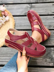 New Comfortable Non-Tiring Mom Sandals, Wedge Heel Soft Rubber Sole Anti-Slip Velcro, Middle-Aged Elderly Large Size Hollow Out Toe Cover Sandals Summer