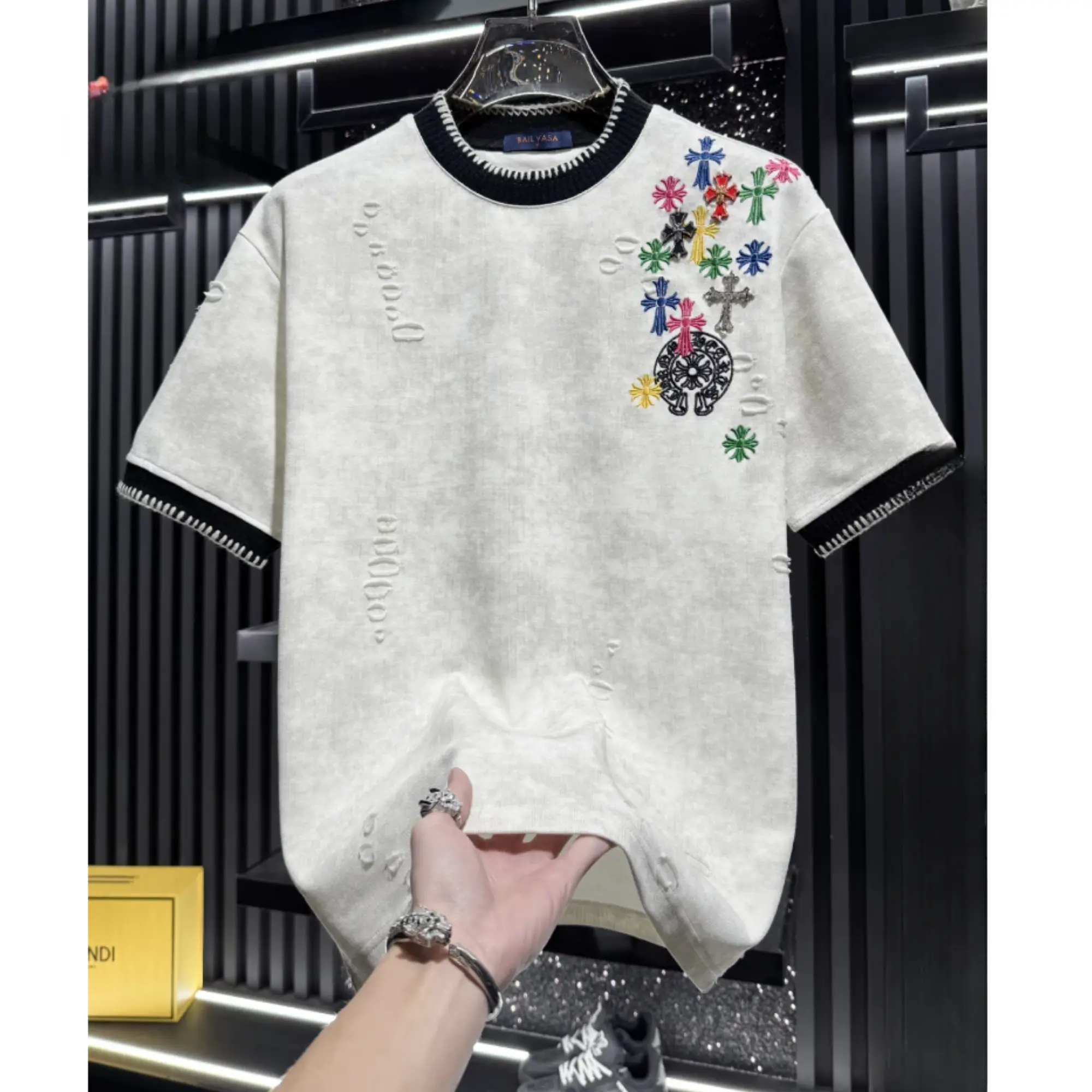 Premium Quality Men's Chrome Hearts T-Shirt – Distressed with Heavy Embroidery