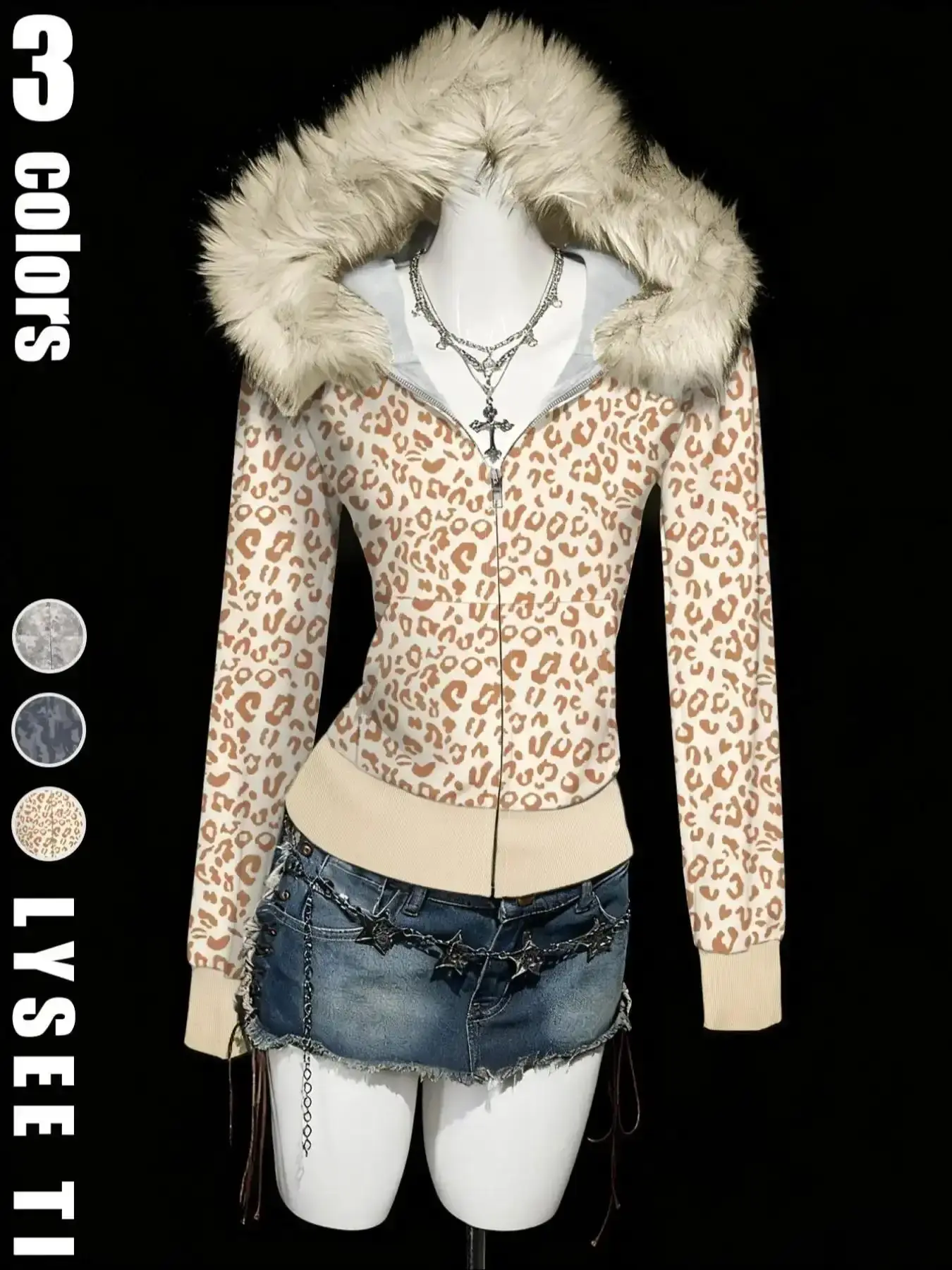 Women's Classic retro Aesthetic fur collar camouflage print autumn and winter long sleeved regular hoodie Fitted, Fashion, Tops, Coats, effortless layering, chic everyday, refined casual