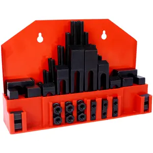 58Pc T-Slot Clamping Kit Mill Machinist Set With T-slot cleaner and Tightening Wrench (7/16 Table Slot 3/8-16 Stud Size)