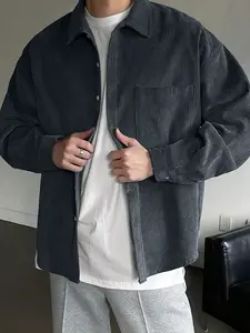 Corduroy Lapel Cardigan Long Sleeve Shirt Men’s Spring Autumn Loose Versatile Fashion Top Medium Fit Casual Menswear