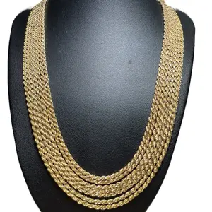 925 Sterling 14k Yellow Gold Over Rope Chain Necklace Elegant Rope Design Jewelry