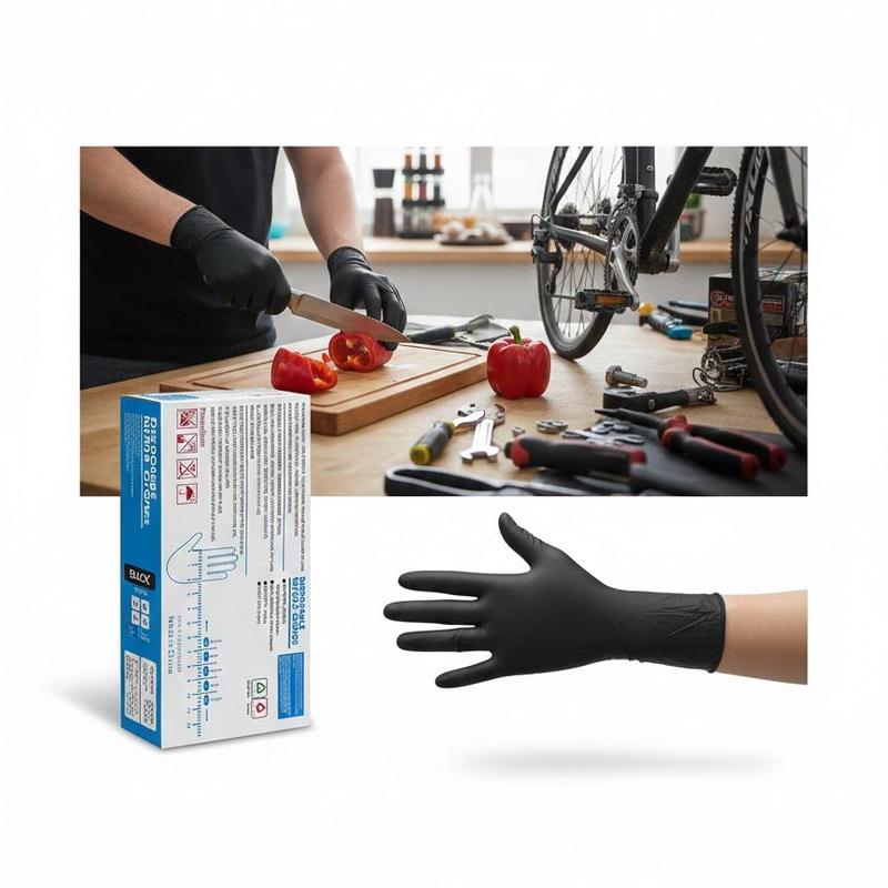 100Pcs Black Nitrile Gloves Size L | Heavy Duty & Powder-Free | Food Grade, Tattoo, Automotive & Cleaning Essentials