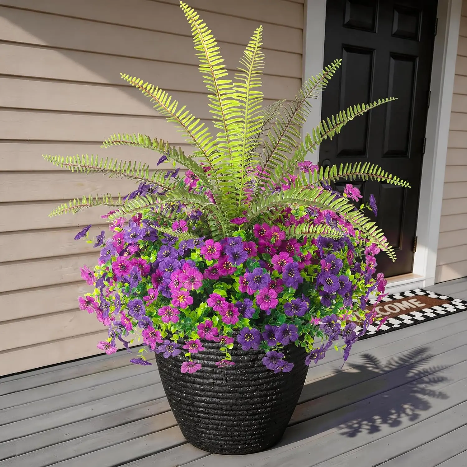 INQCMY UV-Resistant Silk Decorative Flowers - 13 Bunches of Long Grass Ferns with Red Lotus-Deep Purple Hues, Daisy-Inspired Accents, Lavender Plants for Back Yard, Balcony, Garden Decor (Indoor/Outdoor Use)