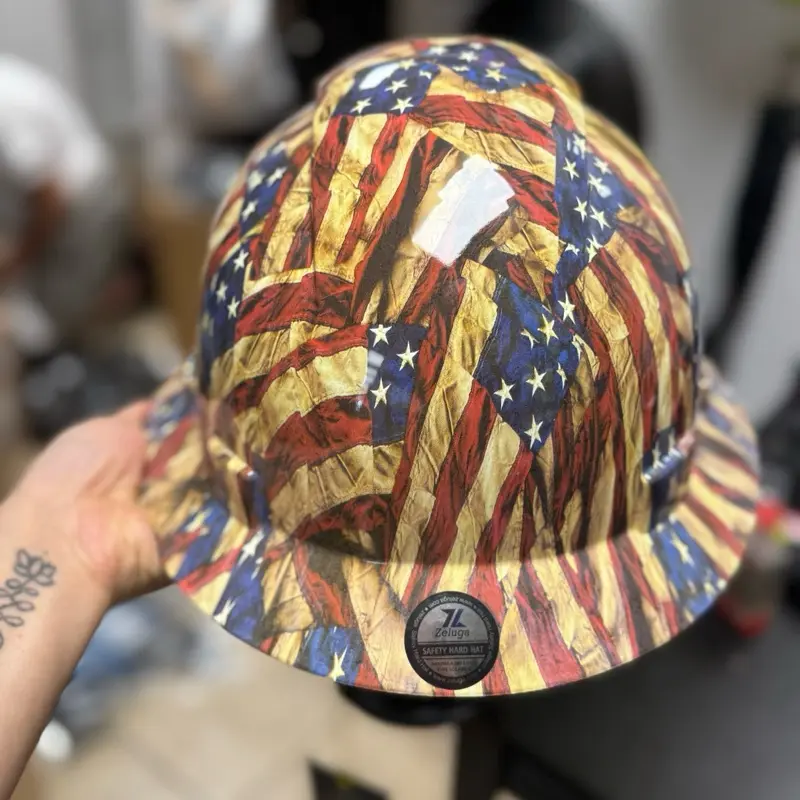 Zeluga HDPE Full Brim Hard Hat, Construction Safety Helmet with Vented Holes, 6 Point Adjustable Ratchet Suspension, ‎Meets ANSI/ISEA Z89.1, Flag