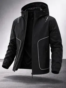 Men's Windproof Hooded Jacket, Reflective Design, Long Sleeve, Casual All-Season Wear, Ideal for Commuting, Camping, Running, Weekend Outing