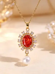 Vintage Luxurious Sunflower Pendant Necklace, Artificial Crystal & Pearl Bell Charm, Elegant Chain Jewelry for All Seasons
