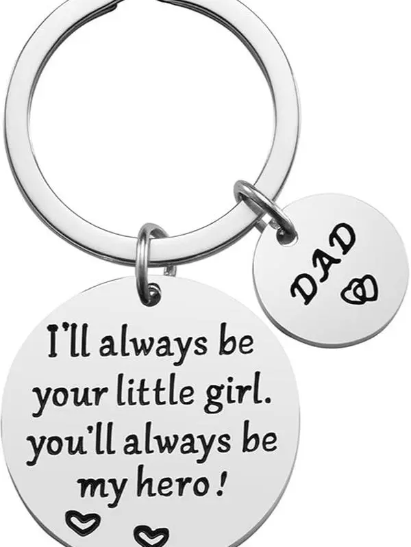 Father Daughter Metal Keychain, Engraved Gift for Dad with "I'll Always Be Your Little Girl" Quote, Sentimental Present for Father's Day, Birthday, Father's Day Gifts