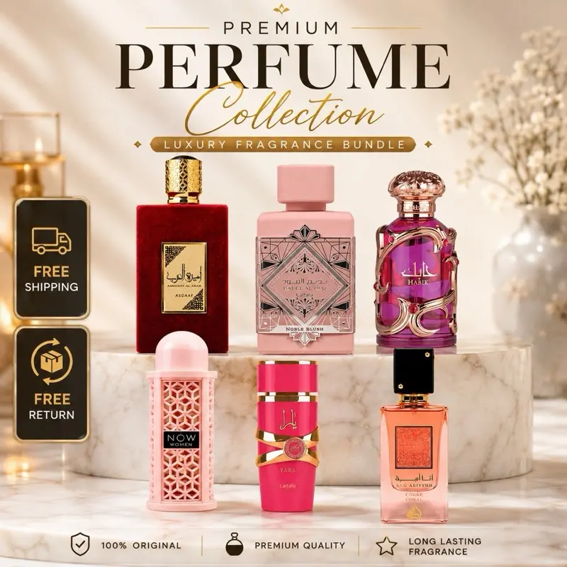 Lattafa Women's Mega EDP Spray Bundle (3.4 Oz Each) - Nobel Blush, Ameerat Al Arab, Habik, Coral, Yara Candy, Rave Women