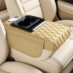 phone mount Car Glove Compartment Heightening Pad PU Leather Central Armrest Pad with Cup Holder Tissue Box Storage Bag Multi Functional for All Seasons