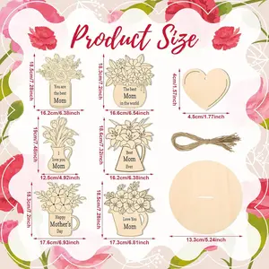 6 Set Mother's Day Flowers Crafts Unfinished Wooden Floral Card DIY Mothers Day Gift for Mom Grandma Blank Flower Card Wood Ornaments Flower Embellishments Wooden Slices Home Decor