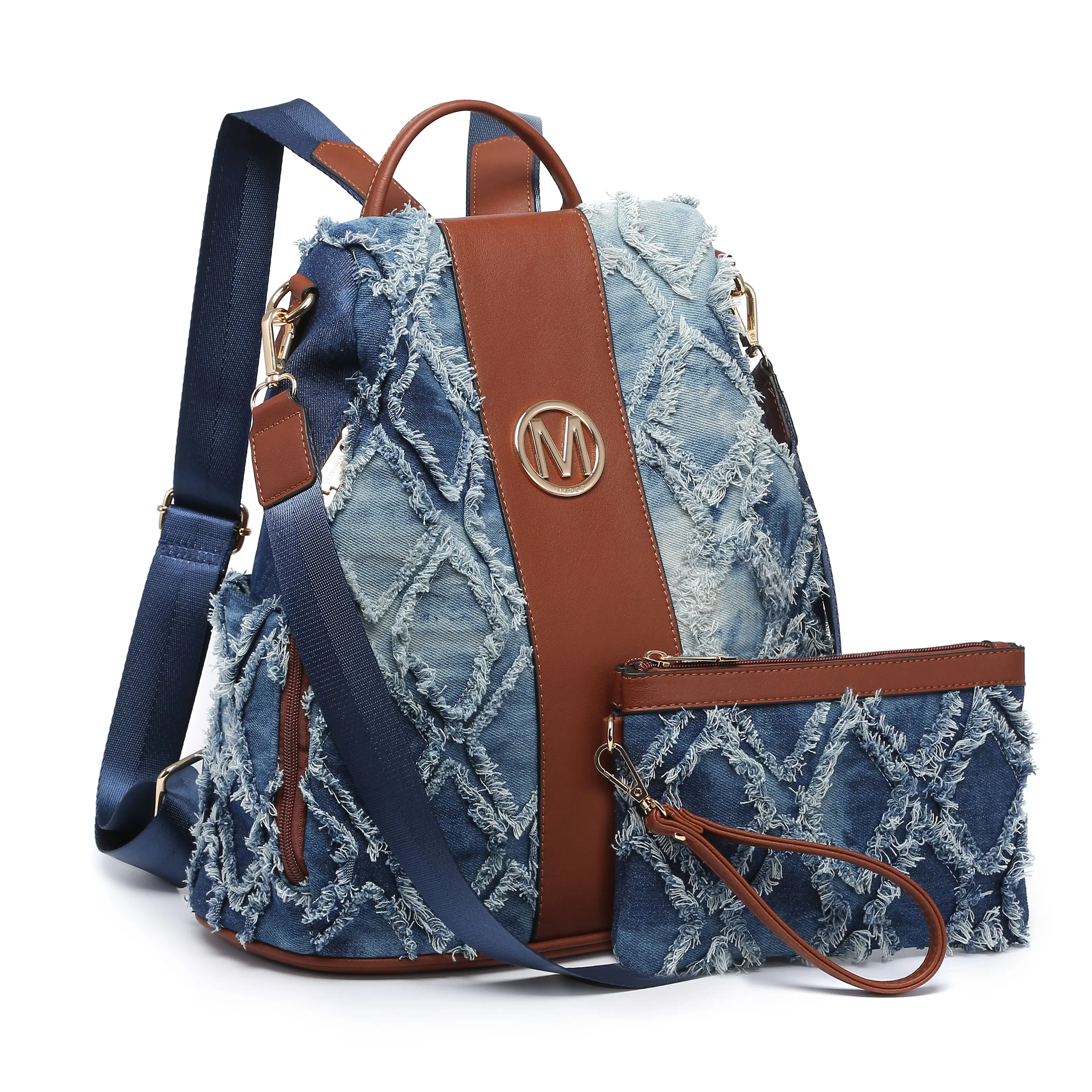 MKP Women Denim Backpack Purse Anti-Theft Travel College Shoulder Bag with Wrist MKP Women Fashion Backpack Purse Multi Pockets Signature  main image 4